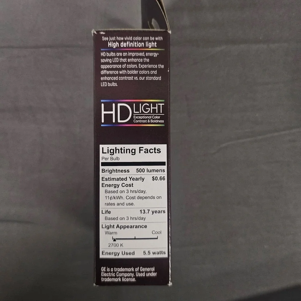GE Relax LED‎ HD Clear Dimmable 60W Light Bulbs Candelabra Base New 500 Lumens